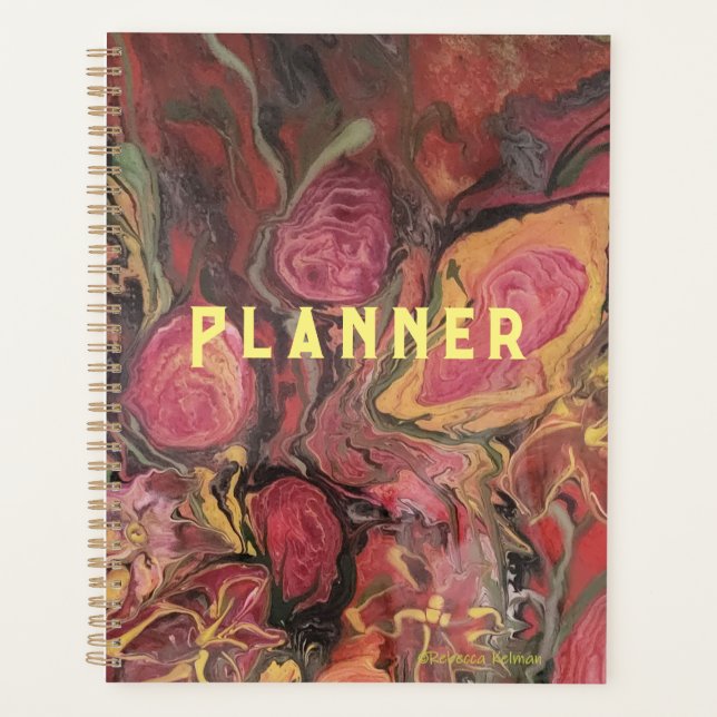 Abstrakte Blume mit Rot Rosa und Gold Planer (Vorderseite)