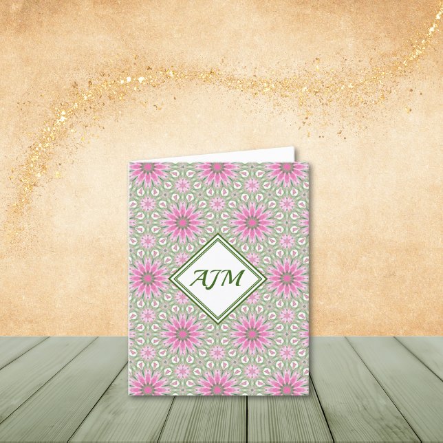 Abstrakte Blume Mitteilungskarten (Personalize to add your initials. Customize to remove optional monogram frame.)