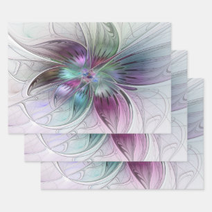 Abstrakte Blume Modernes Fraktal Kunst, Dichtung u Geschenkpapier Set