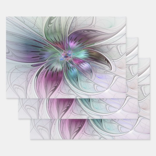 Abstrakte Blume Modernes Fraktal Kunst, Dichtung u Geschenkpapier Set (Set)