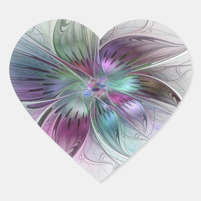 Abstrakte Blume Modernes Fraktal Kunst, Dichtung u Herz-Aufkleber (Vorderseite)