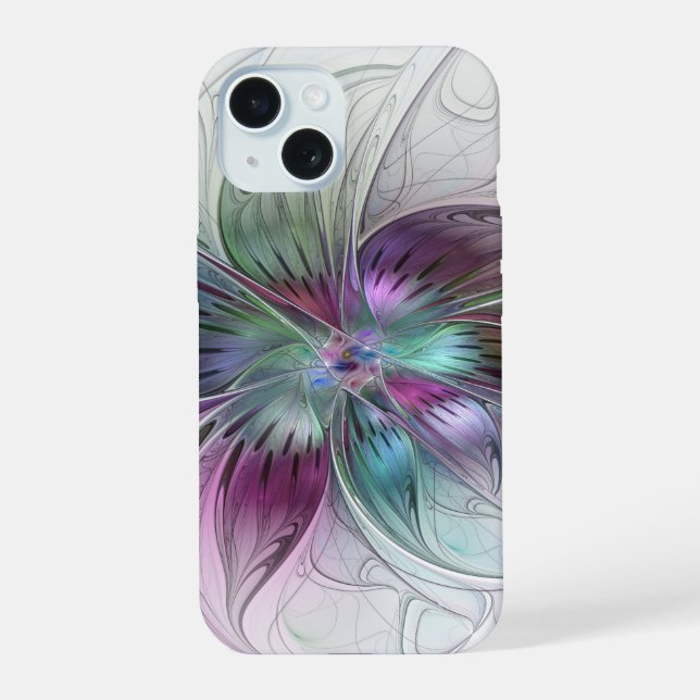 Abstrakte Blume Modernes Fraktal Kunst, Dichtung u iPhone 15 Hülle (Rückseite)