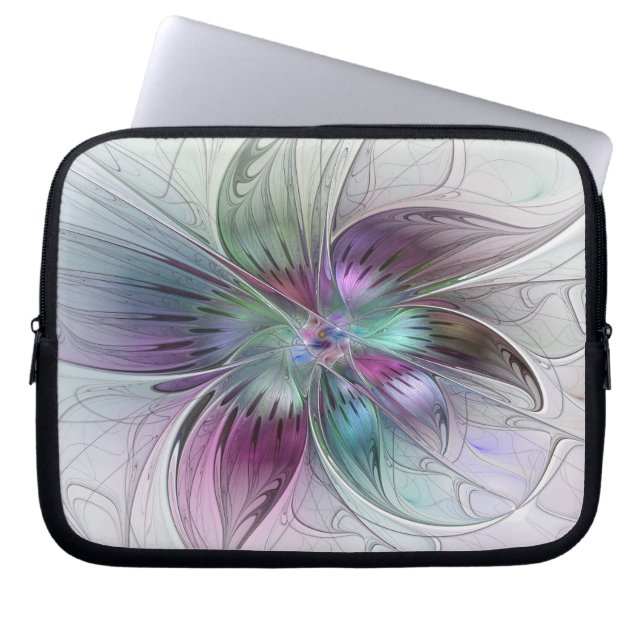 Abstrakte Blume Modernes Fraktal Kunst, Dichtung u Laptopschutzhülle (Vorderseite)