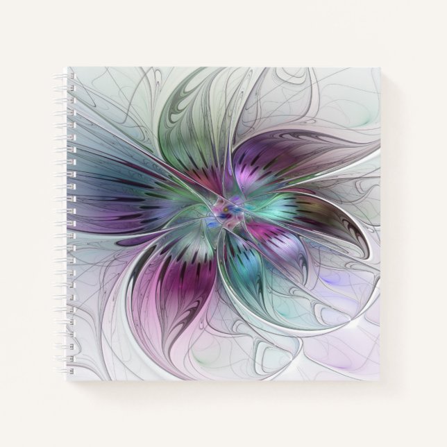 Abstrakte Blume Modernes Fraktal Kunst, Dichtung u Notizbuch (Vorderseite)