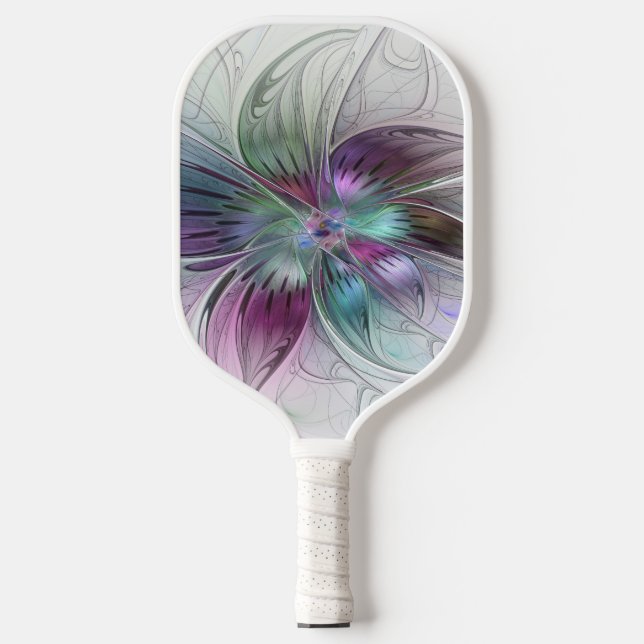 Abstrakte Blume Modernes Fraktal Kunst, Dichtung u Pickleball Schläger (Vorderseite)