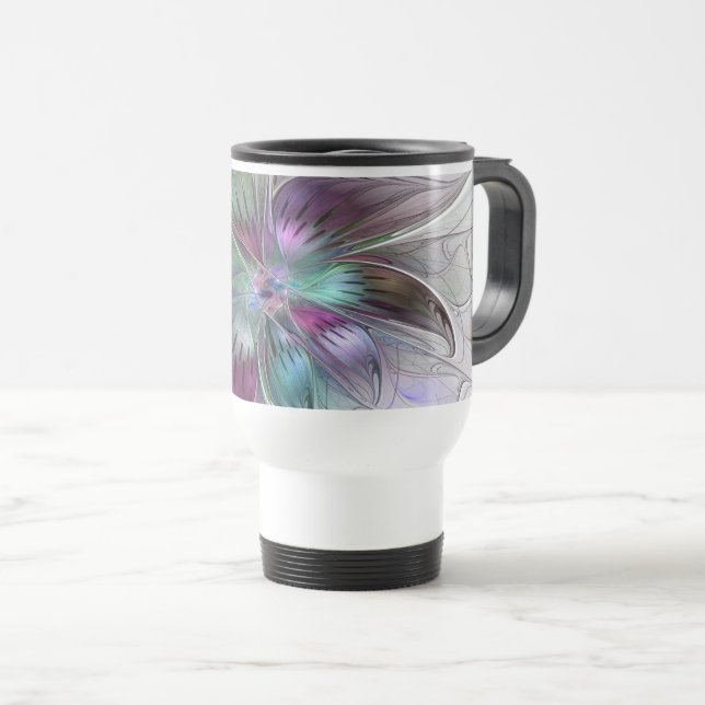Abstrakte Blume Modernes Fraktal Kunst, Dichtung u Reisebecher (VorderseiteRechts)