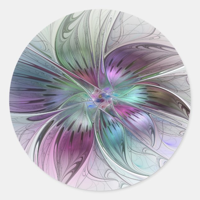 Abstrakte Blume Modernes Fraktal Kunst, Dichtung u Runder Aufkleber (Vorderseite)