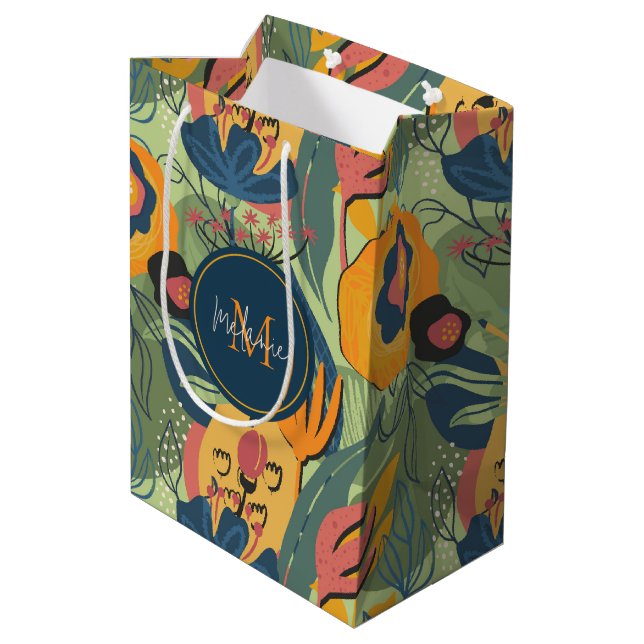 Abstrakte Blume, Monogramm Mittlere Geschenktüte (Rückseite Schrägansicht)