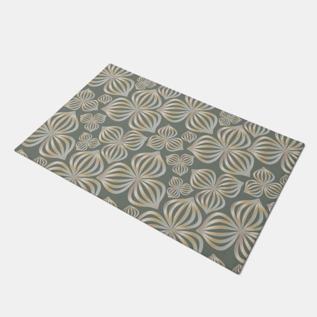 abstrakte Blume nahtlos goldgrau + Ihre Ideen Fußmatte (Schrägansicht)