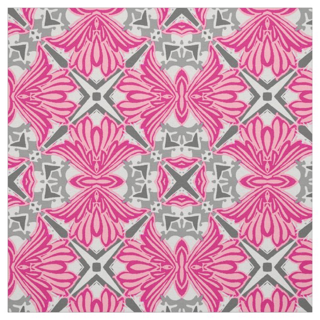 Abstrakte Blume Petals Fuchsia Pink und Grau Stoff (Muster)