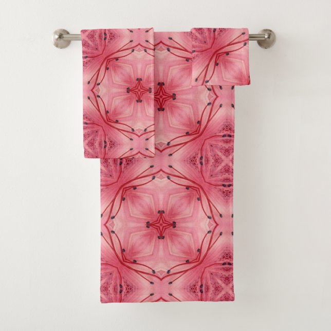 Abstrakte Blume Petals in Weich-Korallen rosa Badhandtuch Set (Insitu)