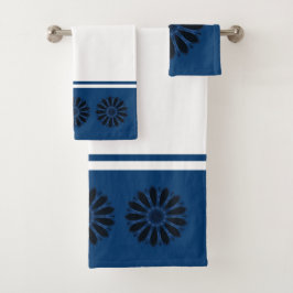 Abstrakte Blume Schwarz/Blau Badhandtuch Set