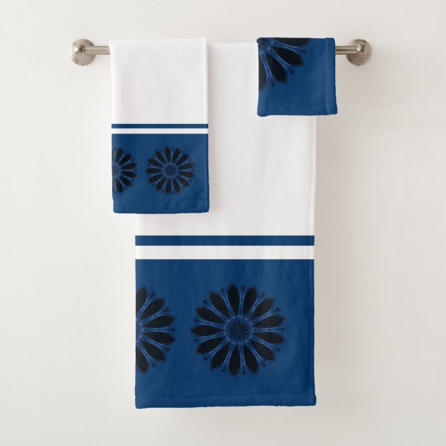 Abstrakte Blume Schwarz/Blau Badhandtuch Set (Insitu)