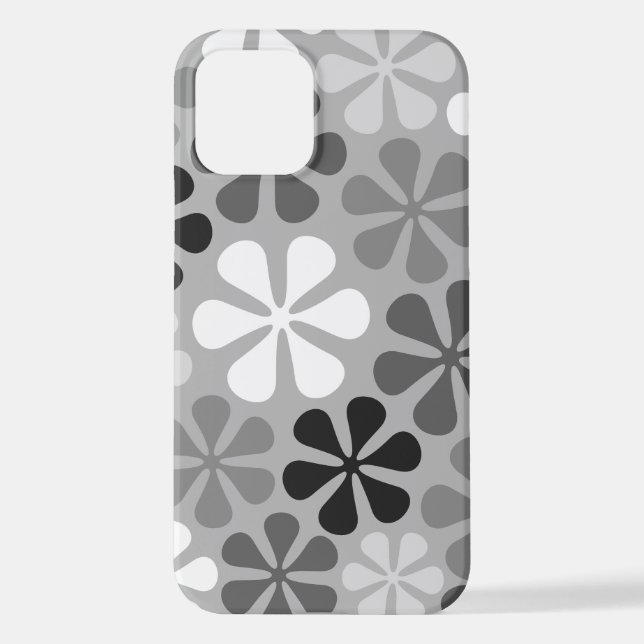 Abstrakte Blume Schwarz-weiß Grau iPhone 12 Hülle (Rückseite)