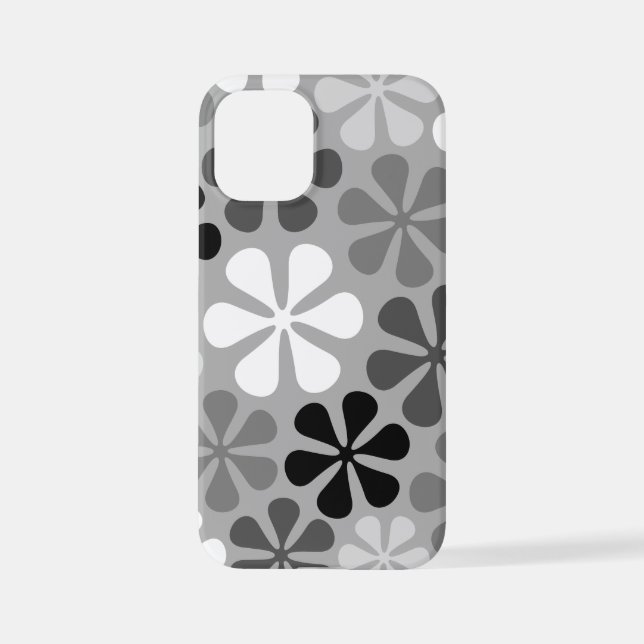Abstrakte Blume Schwarz-weiß Grau iPhone 12 Mini Hülle (Rückseite)