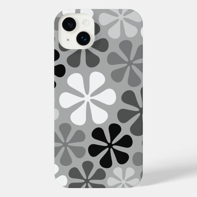 Abstrakte Blume Schwarz-weiß Grau iPhone 14 Plus Hülle (Rückseite)