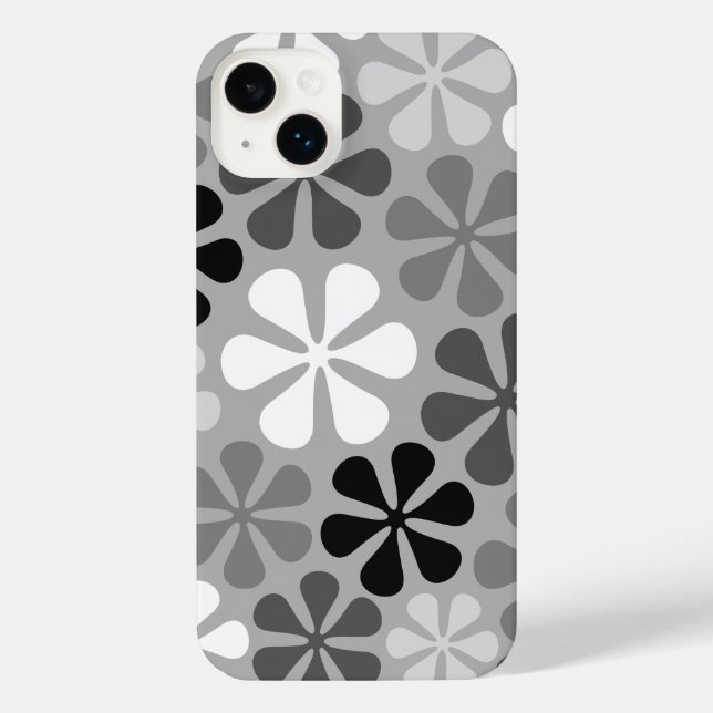 Abstrakte Blume Schwarz-weiß Grau iPhone 14 Plus Hülle (Rückseite)