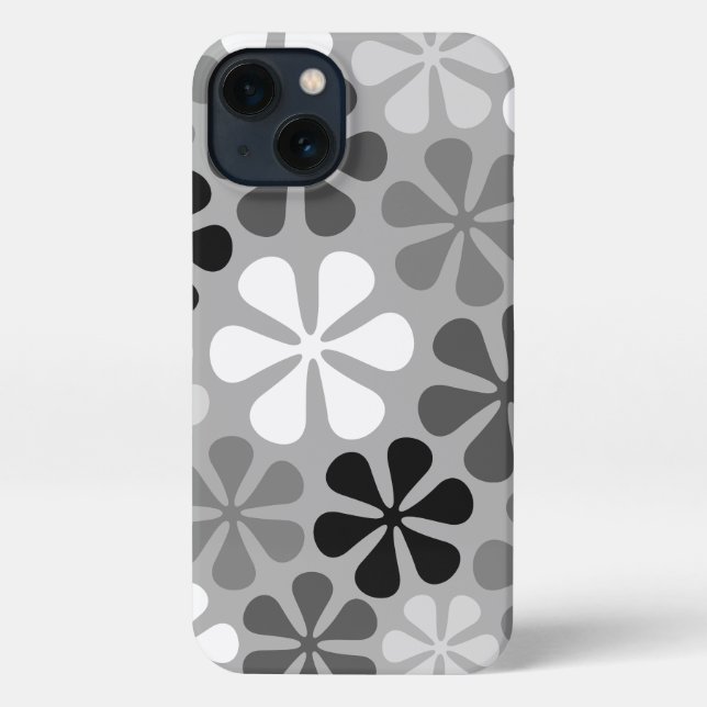 Abstrakte Blume Schwarz-weiß Grau iPhone Hülle (Rückseite)