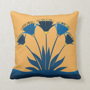 Abstrakte Blume, Senfgelb, Marineblau, Gold Kissen