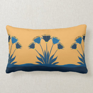Abstrakte Blume, Senfgelb, Marineblau, Gold  Lendenkissen