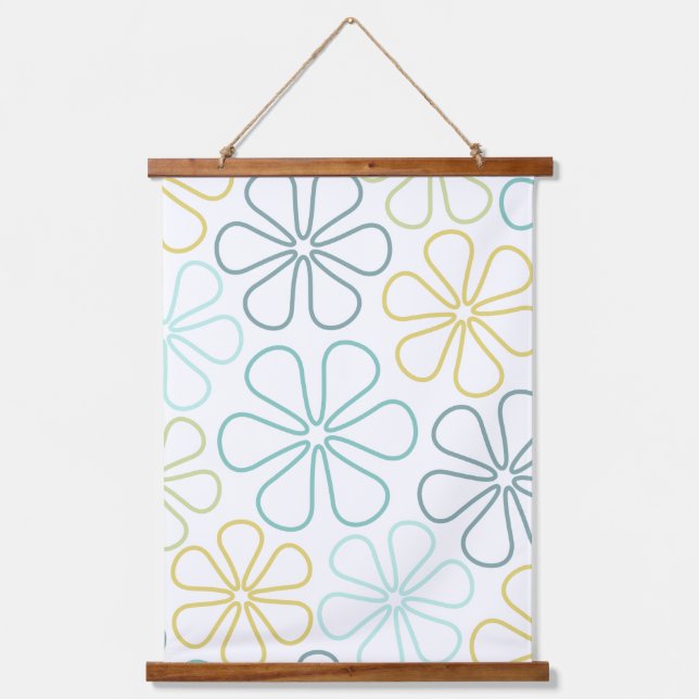 Abstrakte Blume Tees Gelb Limon Weiß Wandteppich Mit Holzrahmen (Vorderseite)