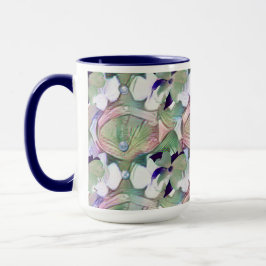 Abstrakte Blume und Perlen Blue Big Tasse