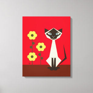 Abstrakte Blume und siamesische Katze Canvas Print Leinwanddruck