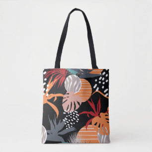 Abstrakte Blume und tropische Blätter zeichnend na Tasche