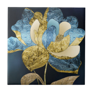 Abstrakte Blume von Blau und Gold mit texturierten Fliese