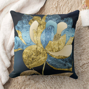 Abstrakte Blume von Blau und Gold mit texturierten Kissen