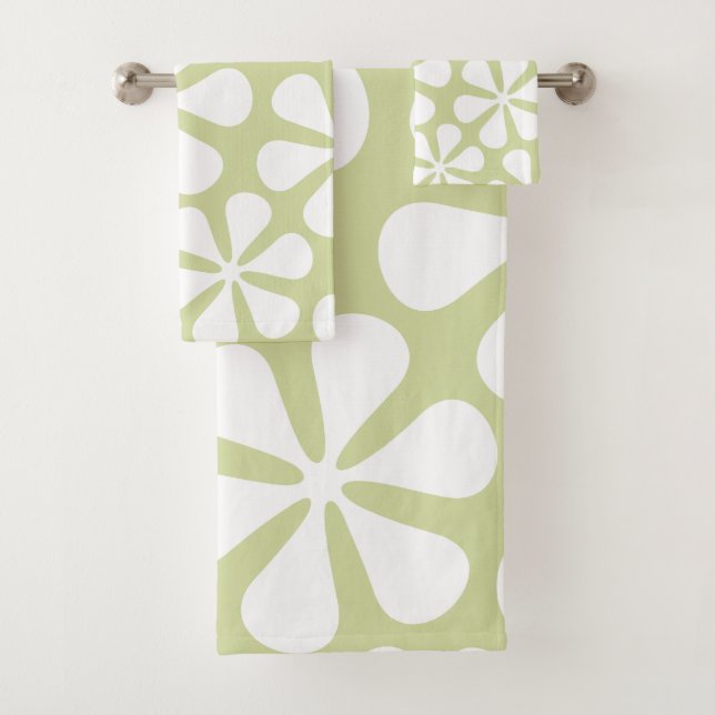 Abstrakte Blume Weiß auf Limon Badhandtuch Set (Insitu)
