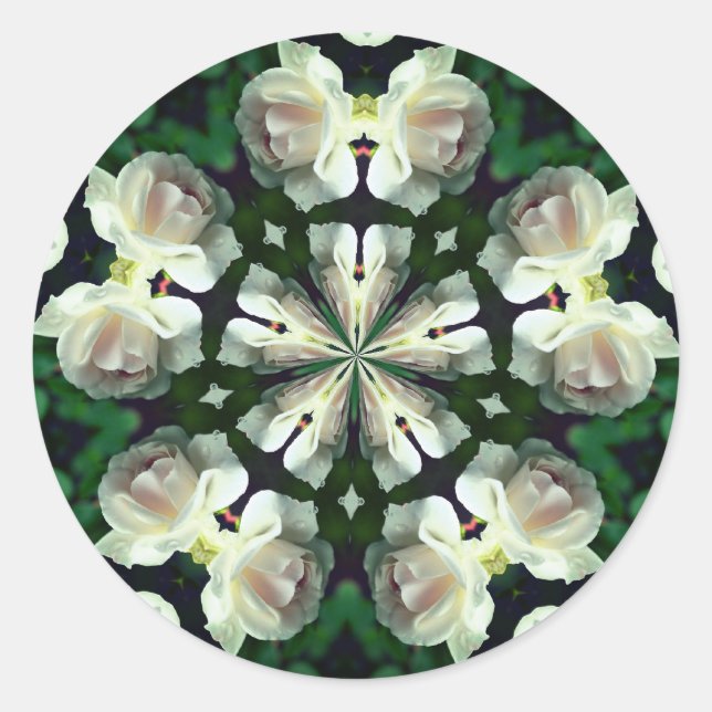 Abstrakte Blume White Rose Kunst Runder Aufkleber (Vorderseite)
