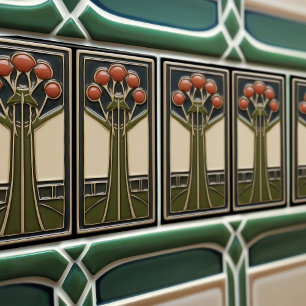 Abstrakte Blumen des Arts and Crafts Movement aus Fliese