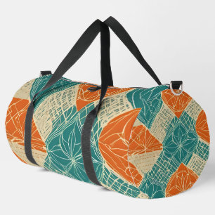 Abstrakte Blumen in Türkis, Orange und Beige Duffle Bag