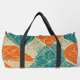 Abstrakte Blumen in Türkis, Orange und Beige Duffle Bag