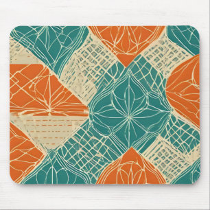 Abstrakte Blumen in Türkis, Orange und Beige Mousepad