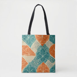 Abstrakte Blumen in Türkis, Orange und Beige Tasche
