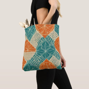 Abstrakte Blumen in Türkis, Orange und Beige Tasche
