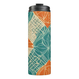 Abstrakte Blumen in Türkis, Orange und Beige Thermosbecher