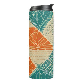 Abstrakte Blumen in Türkis, Orange und Beige Thermosbecher