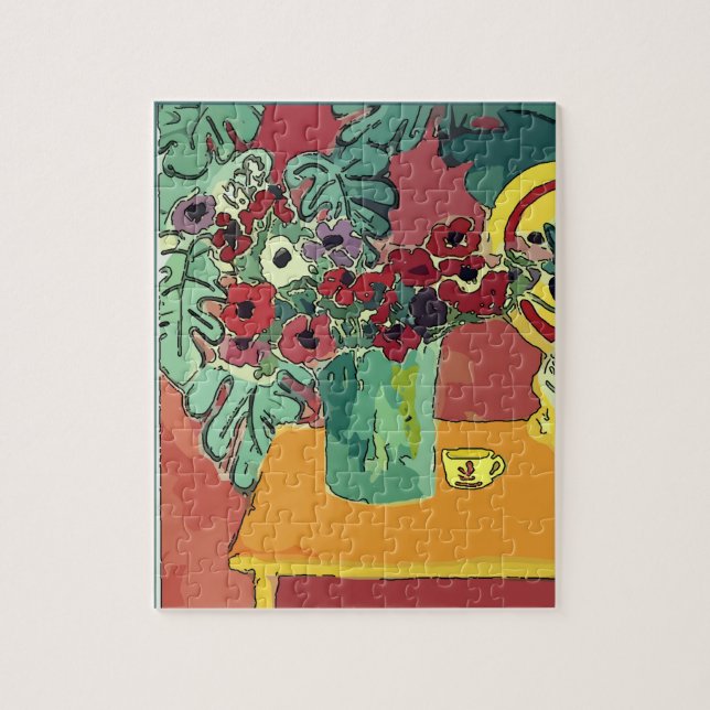 Abstrakte Blumen & Kaffeetasse (Vertikal)