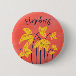 Abstrakte Blumen-korallenroter gelber Button