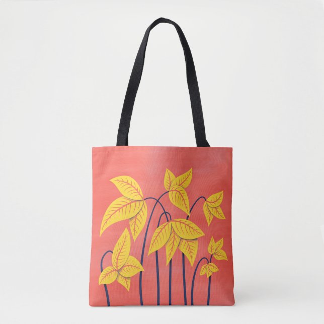 Abstrakte Blumen-korallenroter gelber Tasche (Vorderseite)