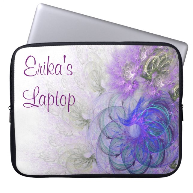 Abstrakte Blumen-lila und blaue Lacy Grafik Laptopschutzhülle (Vorderseite)