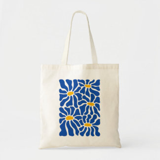 Abstrakte Blumen-Tasche | Blaue Retro-Kunst Tragetasche