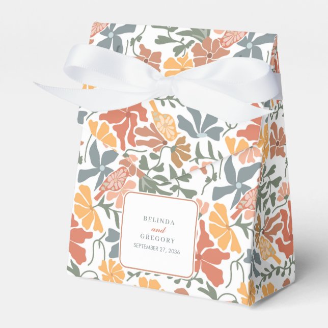 Abstrakte Blumen & Vögel Mitte Jahrhundert Moderne Geschenkschachtel (Vorderseite)