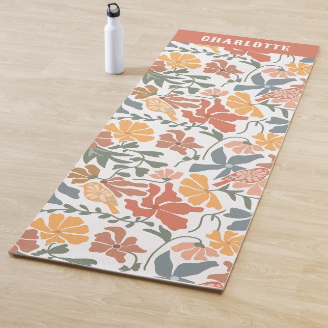 Abstrakte Blumen & Vögel Mitte Jahrhundert Moderne Yogamatte (Beispiel)