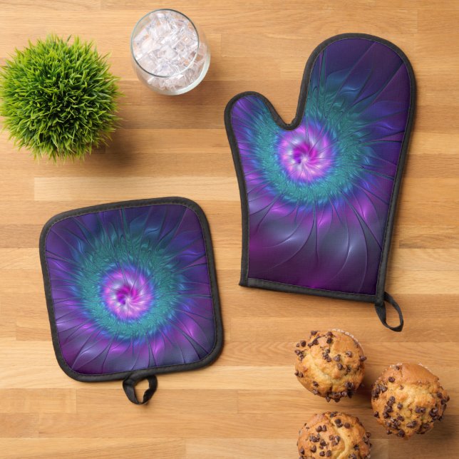 Abstrakte Blumenbeauty Fraktal Kunst, Dichtung und Ofenhandschuh & Topflappen-Set (Oben Unten)