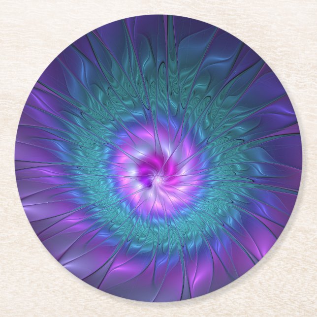 Abstrakte Blumenbeauty Fraktal Kunst, Dichtung und Runder Pappuntersetzer (Vorderseite)