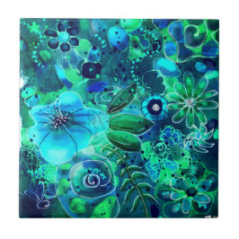 Abstrakte Blumenblauer Aquamarin-Blau-grüne Blätte Fliese